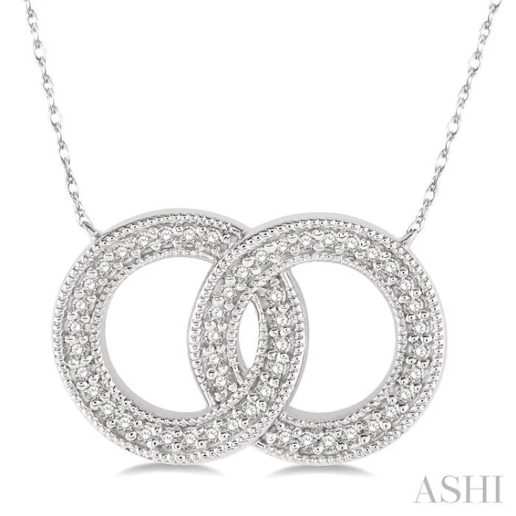 Women’s diamond chain necklace-1/5 Ctw Interlocked Double Circle Pendant With Link Chain in 10K White Gold