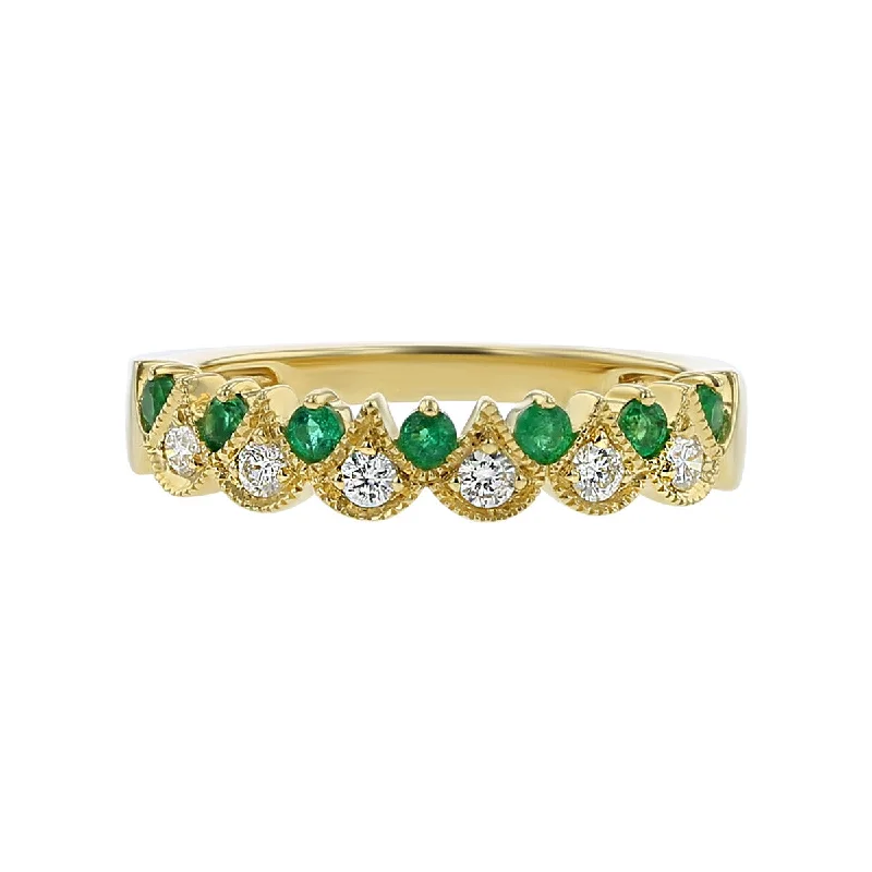 Women’s vintage-inspired sapphire engagement ring-14K Yellow Gold Emerald and Diamond Band