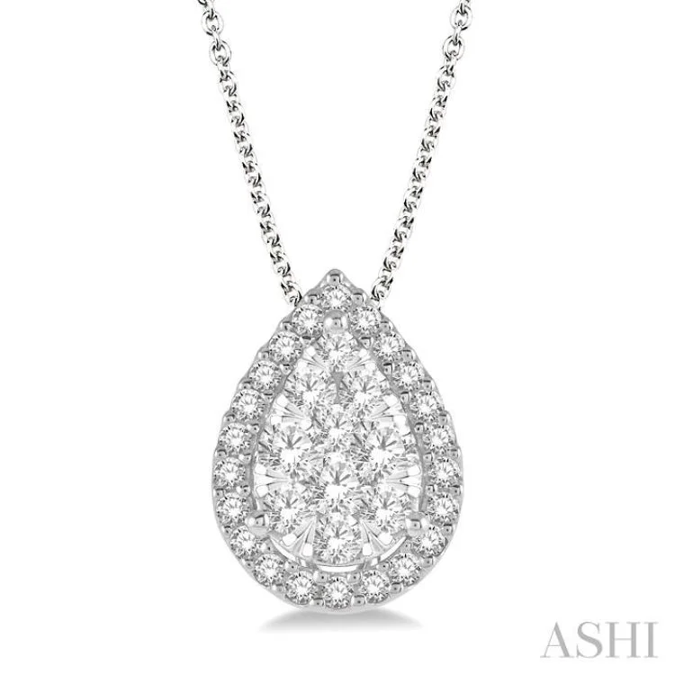 Women’s silver necklace-1/2 ctw Pear Shape Lovebright Round Cut Diamond Pendant With Chain in 14K White Gold