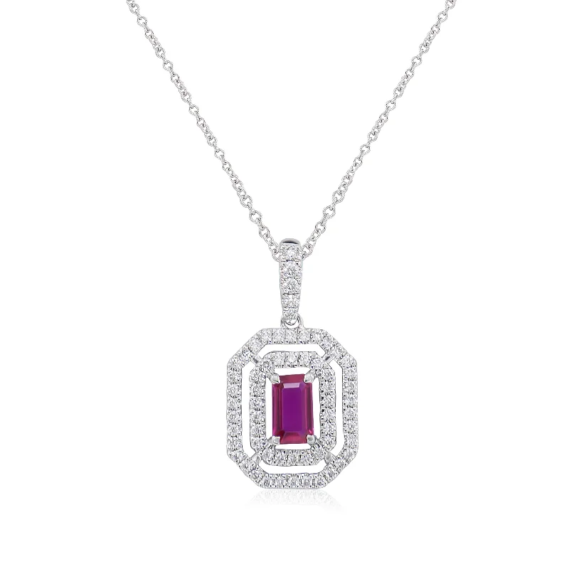 Women’s infinity necklace-RUBY AND DIAMOND HALO NECKLACE