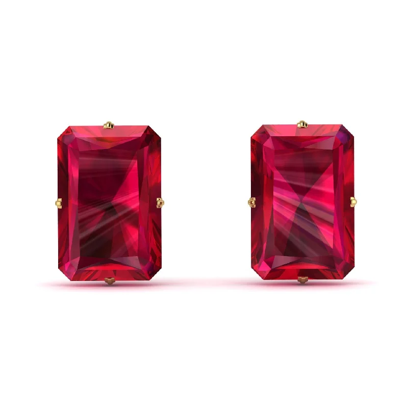 Women’s hanging earrings-Hidden Halo Emerald Cut Ruby Earrings  - Vanessa No. 70