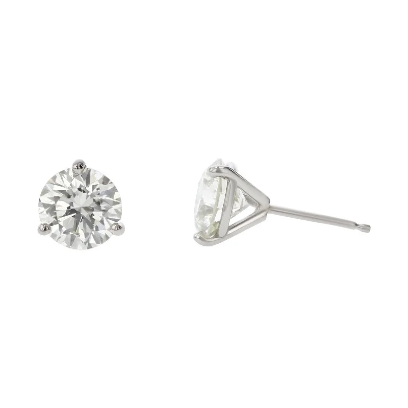 Women’s luxury diamond earrings-Round Brilliant Diamond 3-Prong Stud Earrings in 14K White Gold