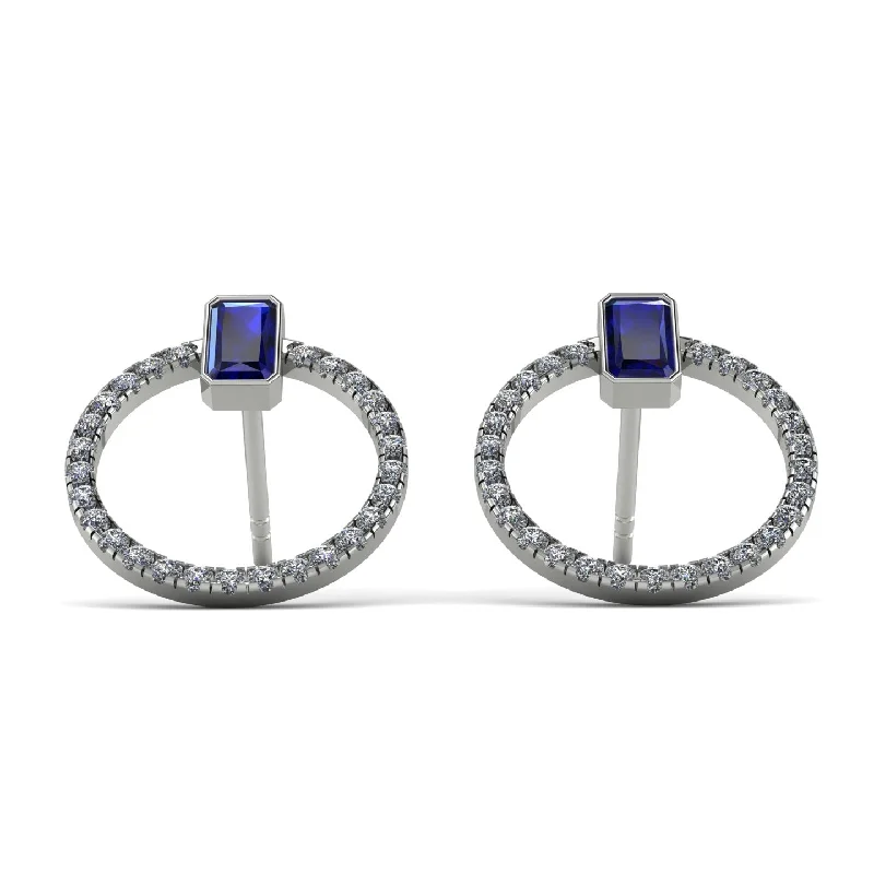 Women’s hanging earrings-Emerald Cut Circle Sapphire Earrings - Oaklyn No. 15