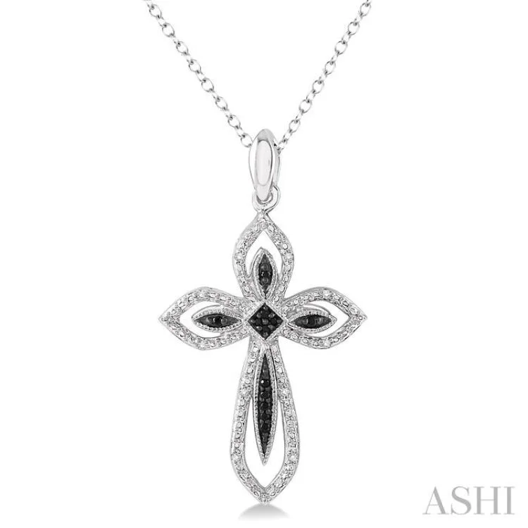 Women’s bridal necklace-1/10 Ctw Round Cut White and Black Diamond Cross Pendant in Sterling Silver with Chain