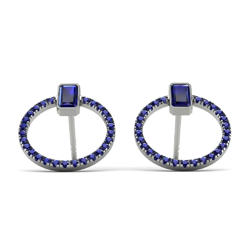 Women’s hoop earrings-Emerald Cut Circle Sapphire Earrings - Oaklyn No. 75