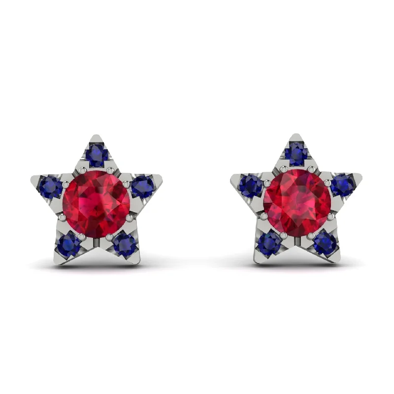 Women’s fine jewelry earrings-Star Halo Ruby Earrings - Zelda No. 72