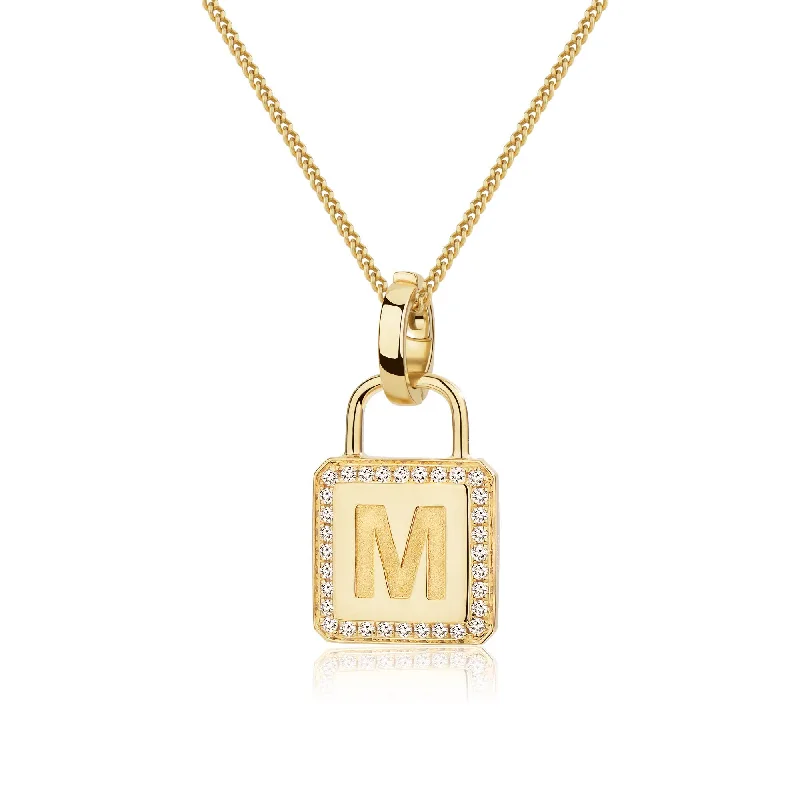 Women’s coin necklace-Unlock Classic - 18K Diamond Edge Lock Personalized Gold Pendant