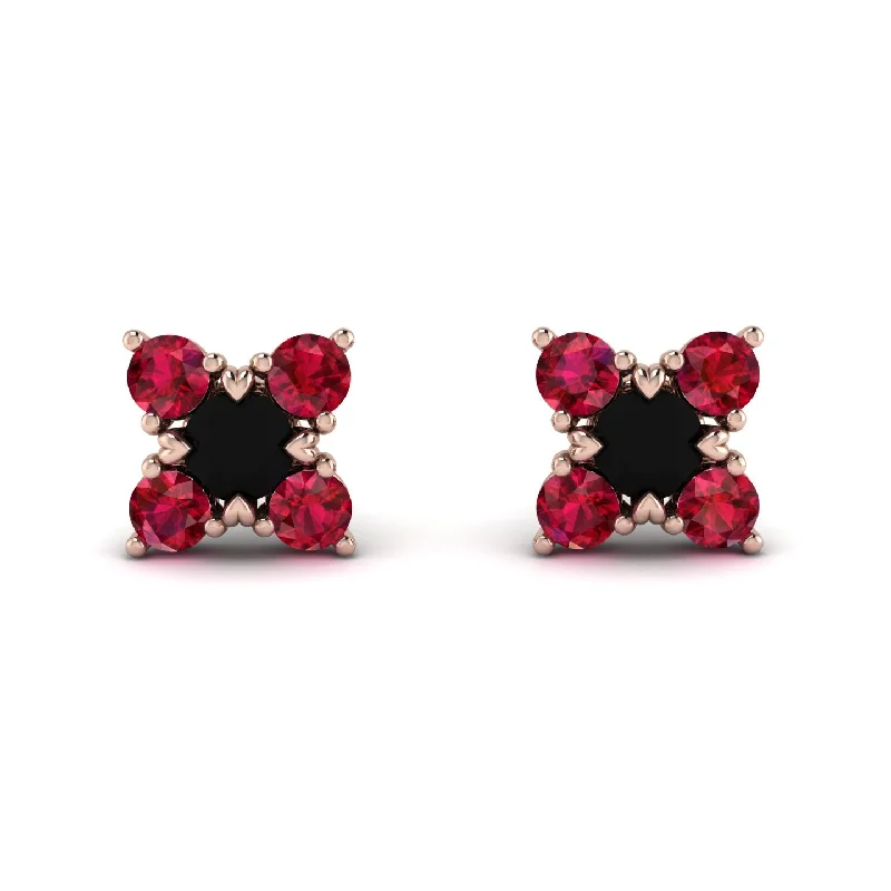 Women’s fine jewelry earrings-Geometrical 5 Black Diamonds Stud Earrings - Noa No. 53