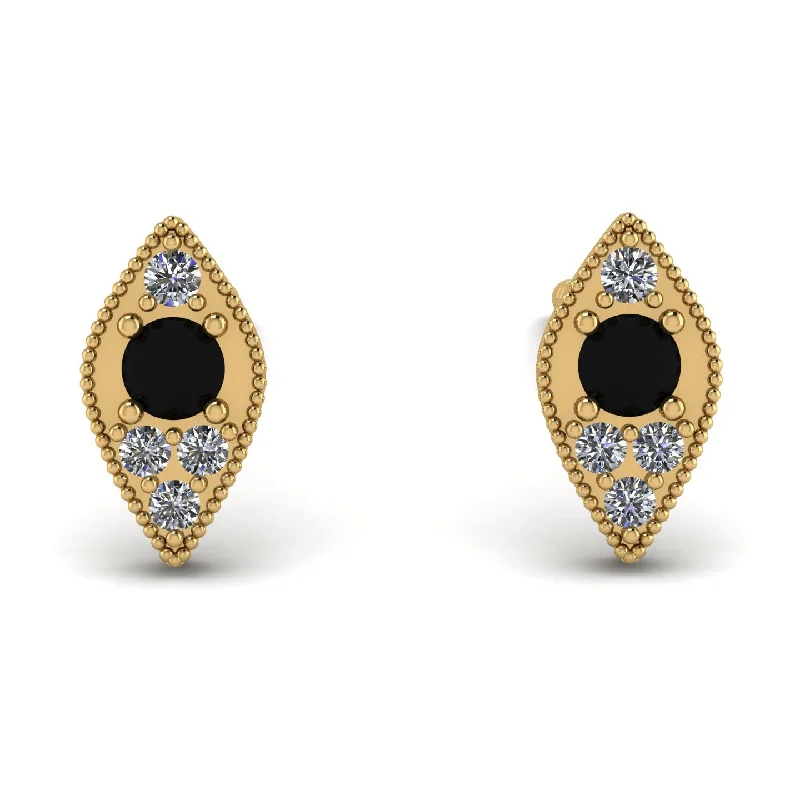 Women’s gold earrings-Milgrain Marquise Black Diamond Earrings - Faye No. 7