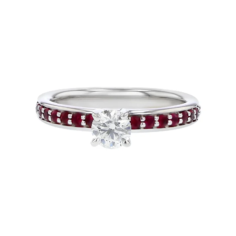 Women’s platinum diamond engagement ring-18K Gold Round Brilliant Diamond and Ruby Ring