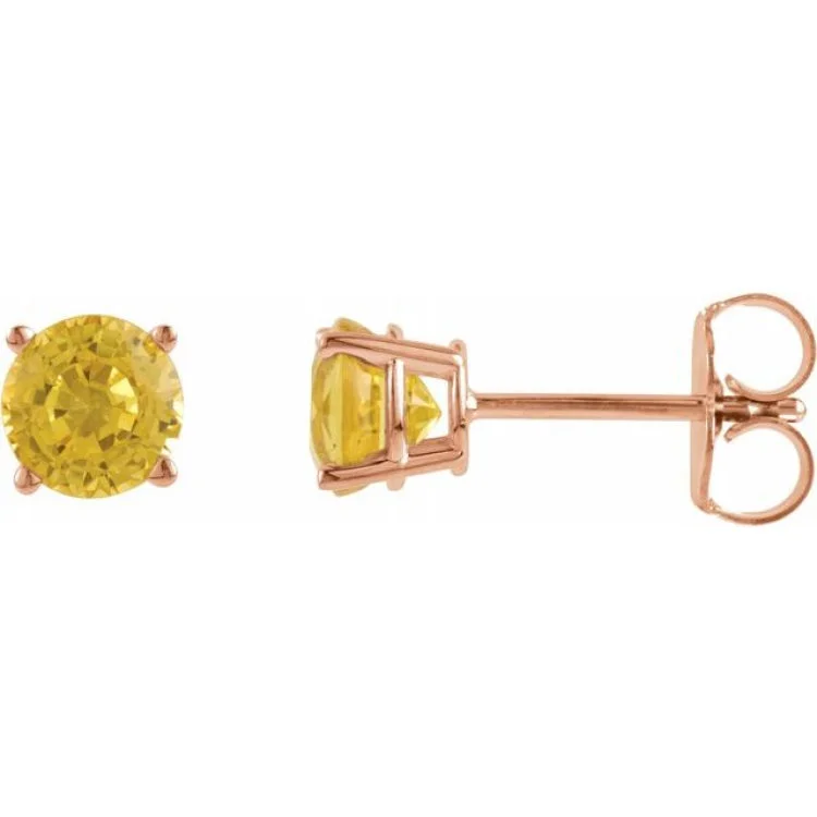 Women’s art deco earrings-14K Rose 5 mm Natural Yellow Sapphire Stud Earrings