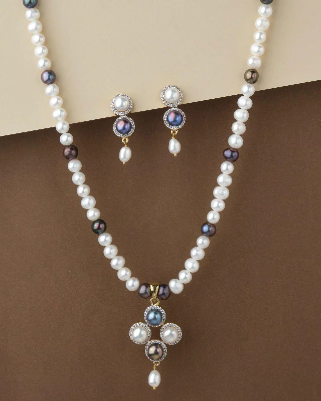 Women’s statement pendant necklace-Trendy Real Pearl Necklace Set S23539