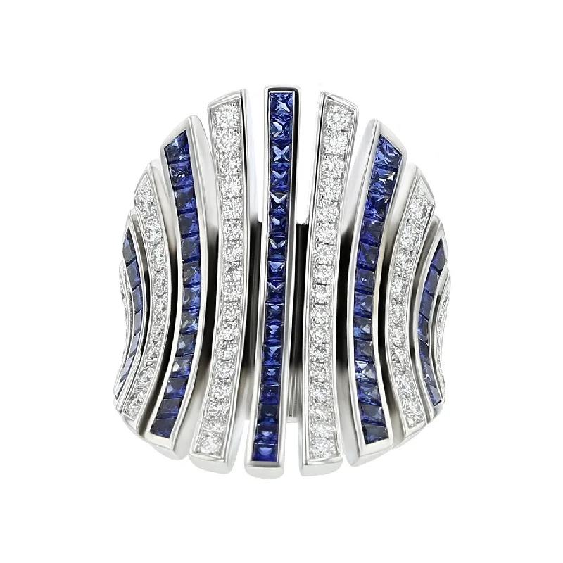 Women’s white gold engagement ring-Diamond and Sapphire Line Ring