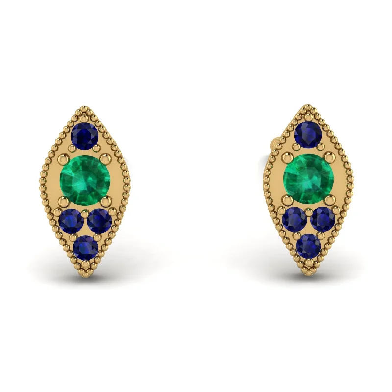 Women’s gemstone drop earrings-Milgrain Marquise Emerald Earrings - Faye No. 64