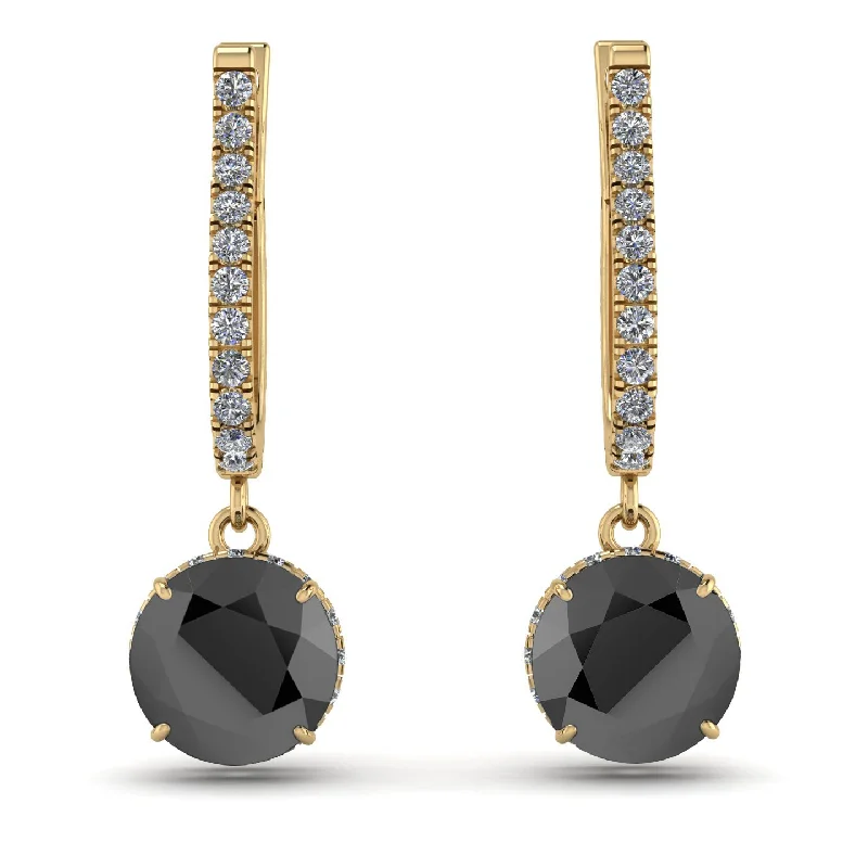 Women’s engraved earrings-Black Diamond Dangle Earrings With Hidden Halo - Adaline No. 7