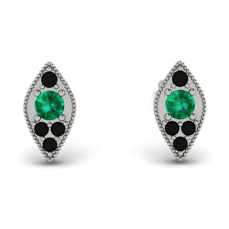 Women’s diamond drop earrings-Milgrain Marquise Emerald Earrings - Faye No. 36