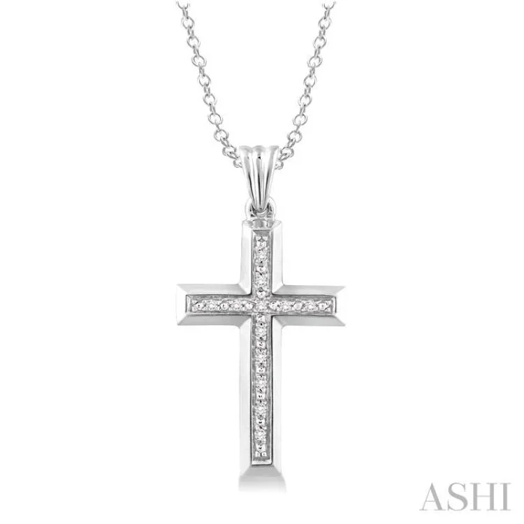 Women’s chunky necklace-1/20 Ctw Single Cut Diamond Cross Pendant in Sterling Silver with Chain