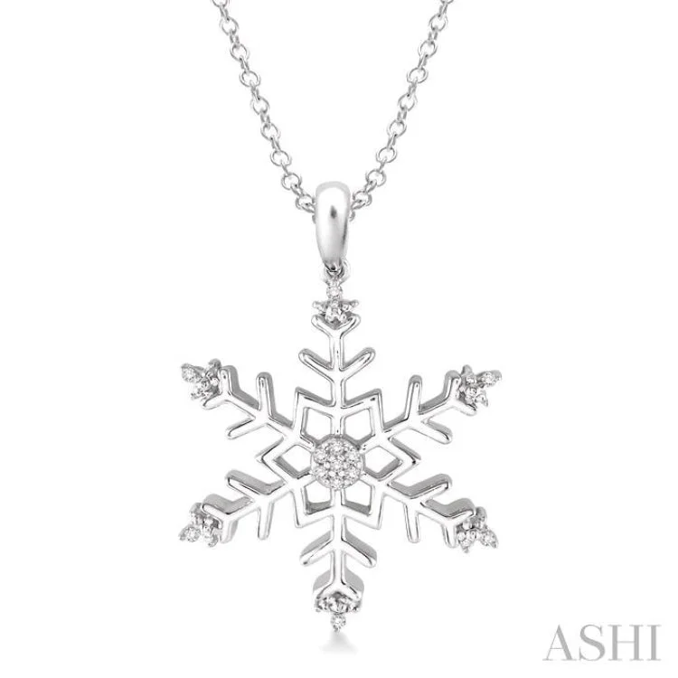 Women’s elegant necklace-1/20 Ctw Single Cut Diamond Snow Flakes Pendant in Sterling Silver with Chain