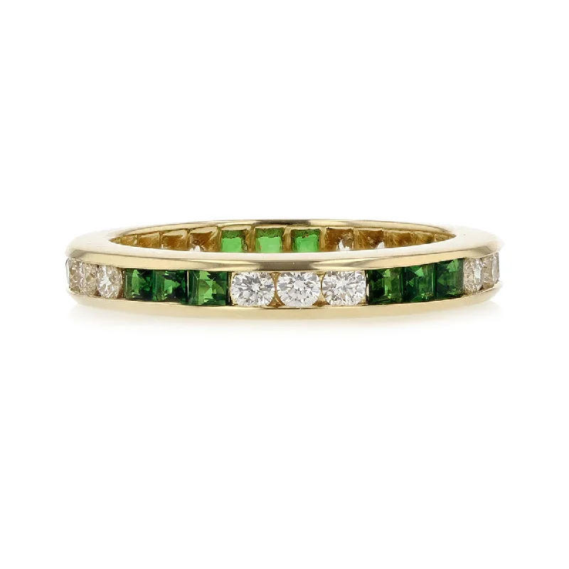 Women’s custom diamond engagement ring-18K Yellow Gold Tsavorite and Diamond Eternity Band