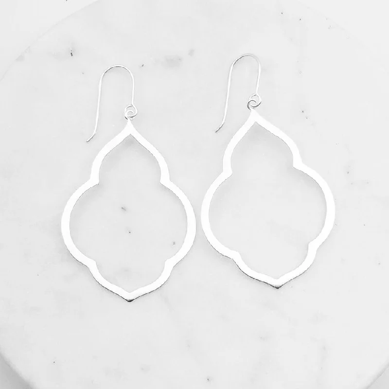 Women’s oval hoop earrings-Brushed Sterling Silver Large Persian Window Earrings