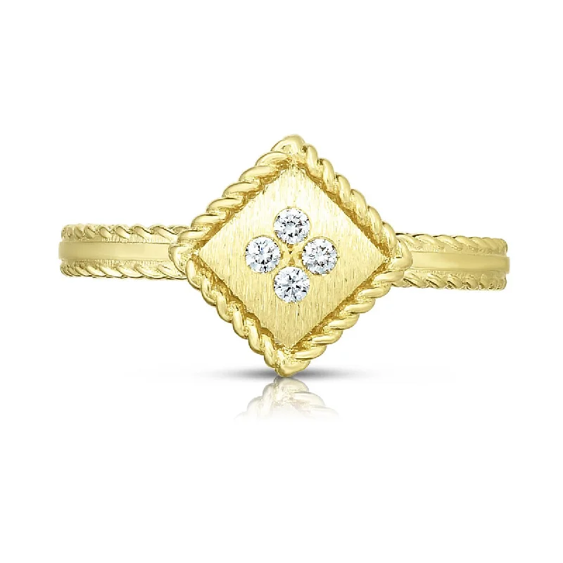 Women’s square engagement ring-18K Palazzo Ducale Single Square Ring with Diamond Accent