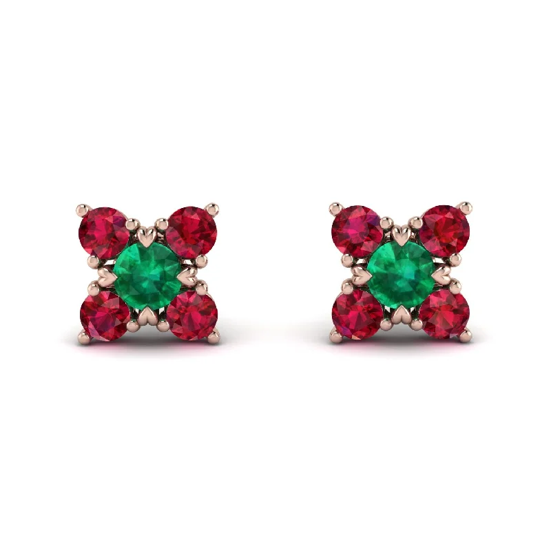 Women’s polished silver earrings-Geometrical 5 Emeralds Stud Earrings - Noa No. 51