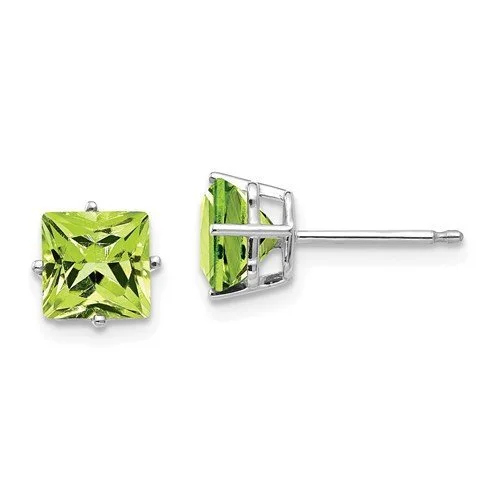 Women’s statement earrings-14KT WHITE GOLD 2.50 CTW SQUARE PERIDOT EARRINGS