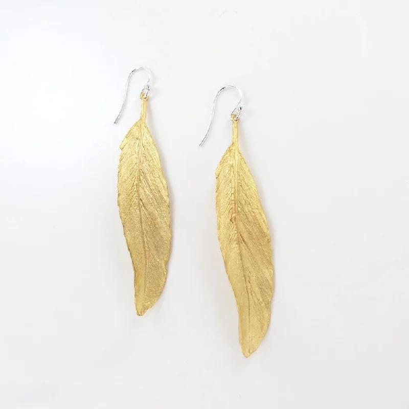 Women’s luxury diamond earrings-Feather Gold Finish Linear Earrings