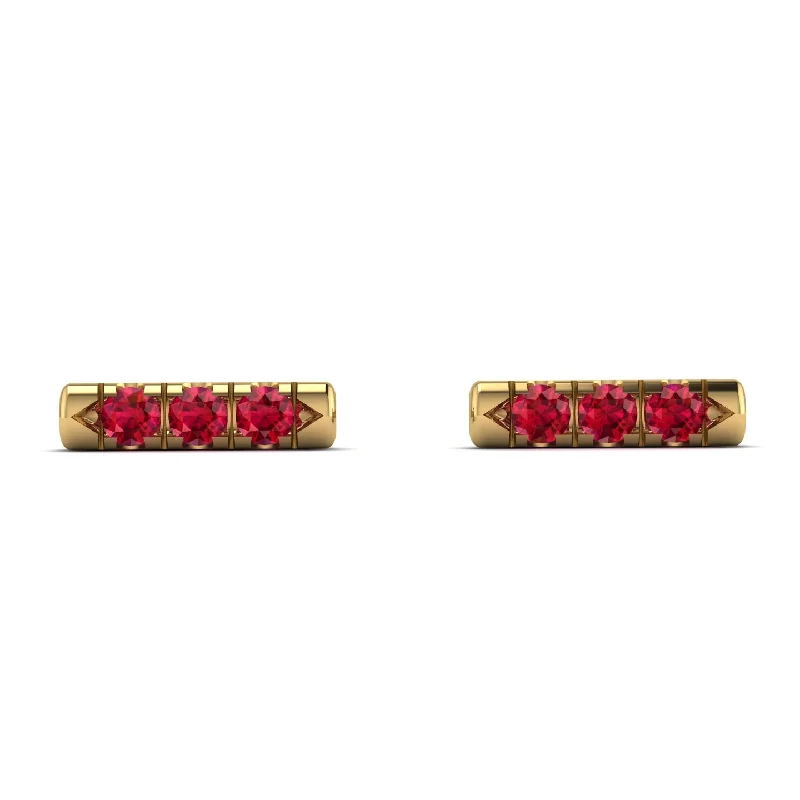 Women’s rose gold earrings-3 Rubys Stud Earrings - Mina No. 10