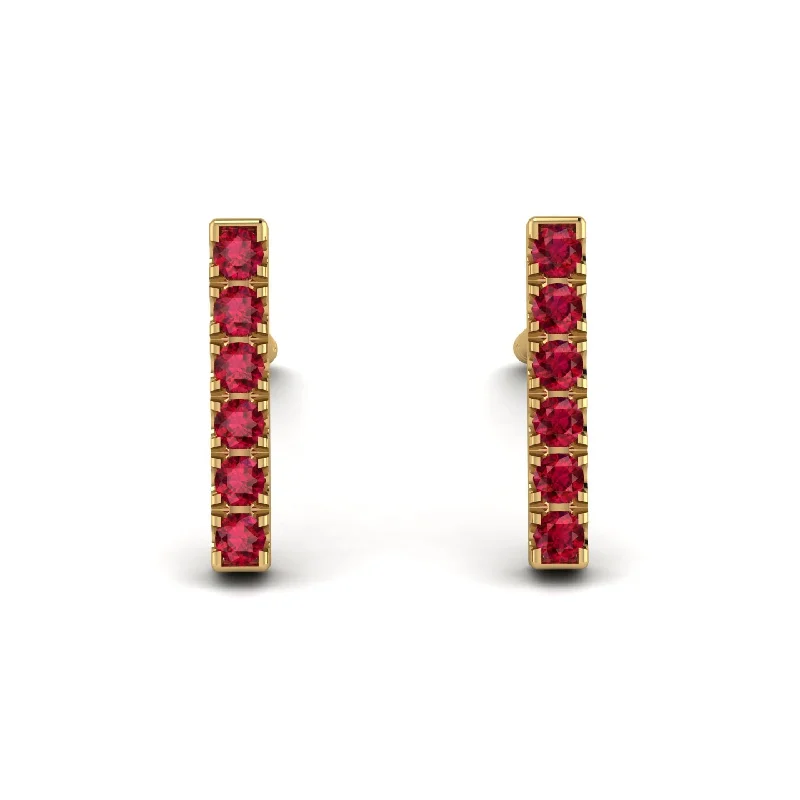 Women’s fashion earrings-Geometrical Gold Bar Ruby Earrings - Bonnie No. 10