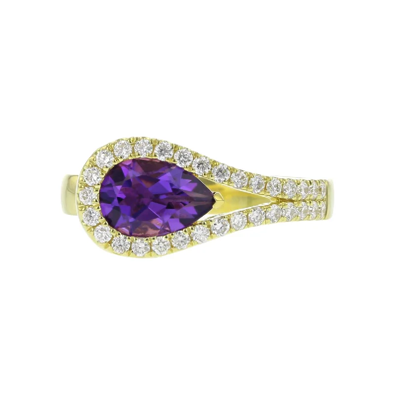 Women’s classic solitaire engagement ring-Amethyst and Diamond Lasso Ring