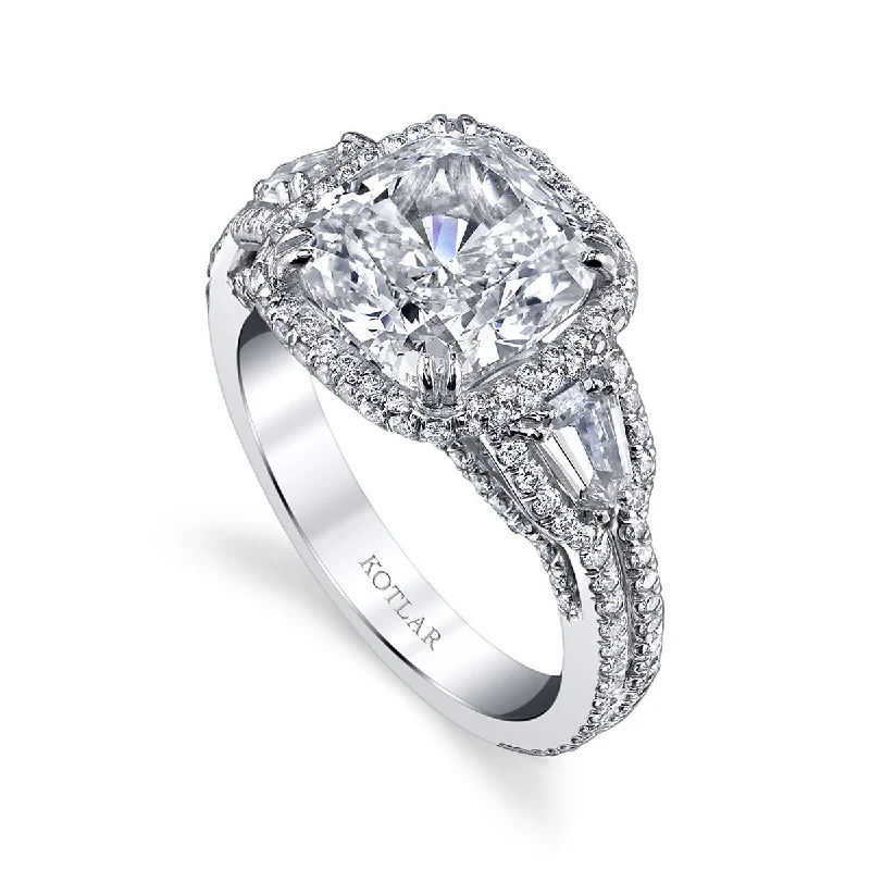 Women’s platinum wedding engagement ring set-Crescendo Kotlar Cushion Diamond Pave Halo Ring