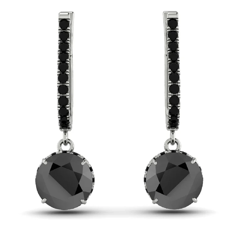 Women’s silver hoop earrings-Black Diamond Dangle Earrings With Hidden Halo - Adaline No. 39