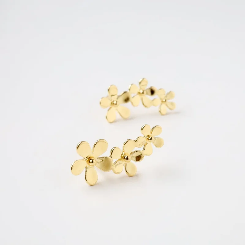 Women’s adjustable earrings-Gold Vermeil Climbing Curve of Forget Me Not Flowers Stud Earrings