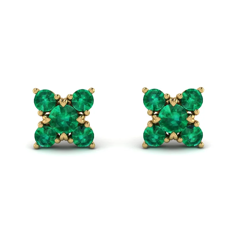 Women’s classic pearl earrings-Geometrical 5 Emeralds Stud Earrings - Noa No. 19