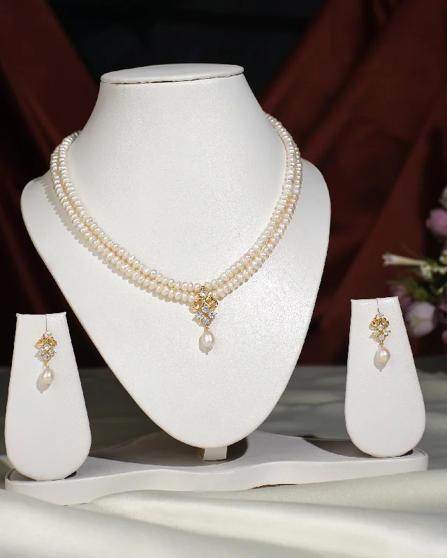 Women’s choker necklace-Vintage Pearl Necklace Set