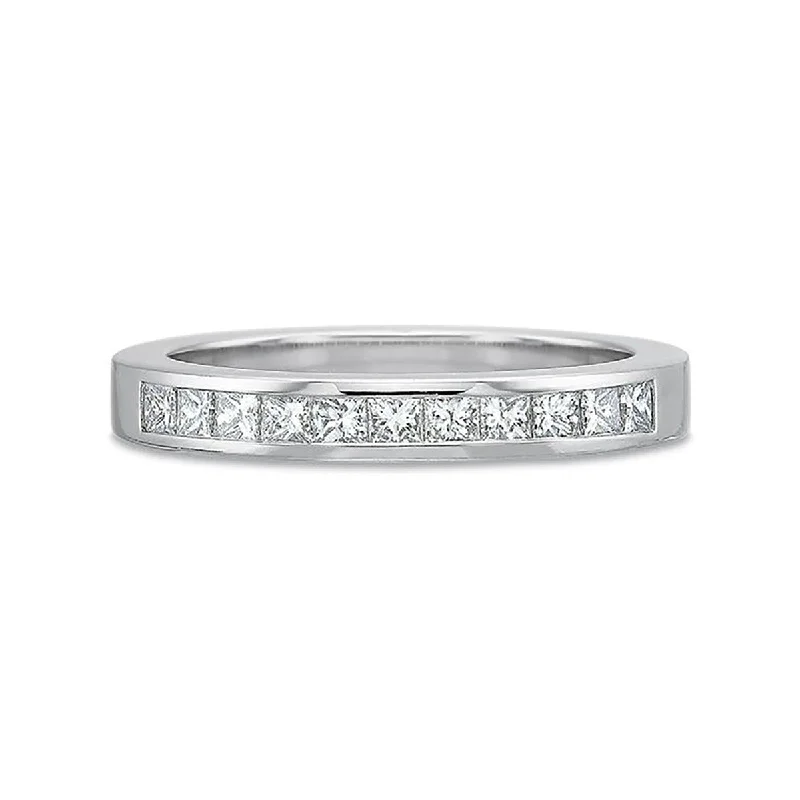 Women’s round-cut diamond engagement ring-Half Round Princess Cut Diamond Channel Set Band