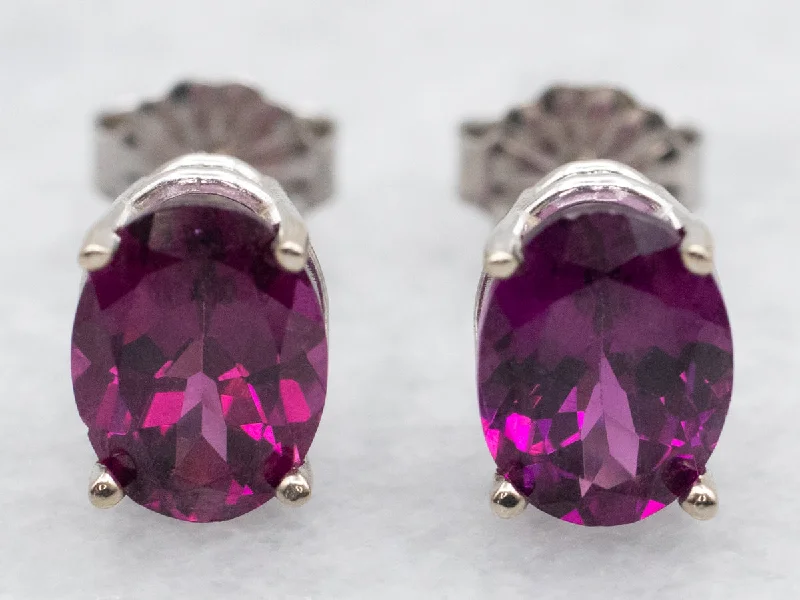 Women’s diamond drop earrings-White Gold Rhodolite Garnet Solitaire Stud Earrings