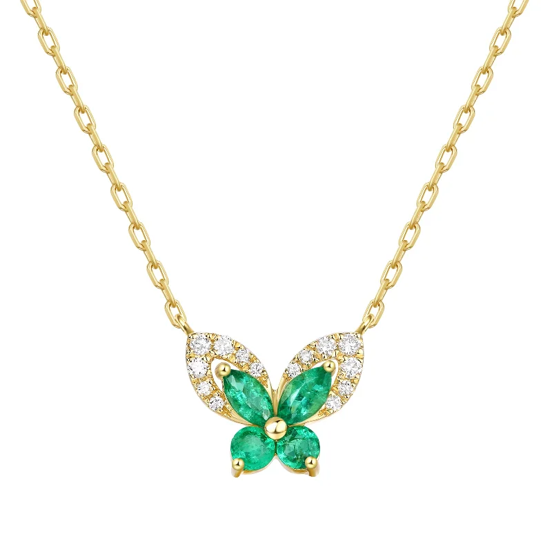 Women’s diamond pendant necklace-EMERALD BUTTERFLY NECKLACE