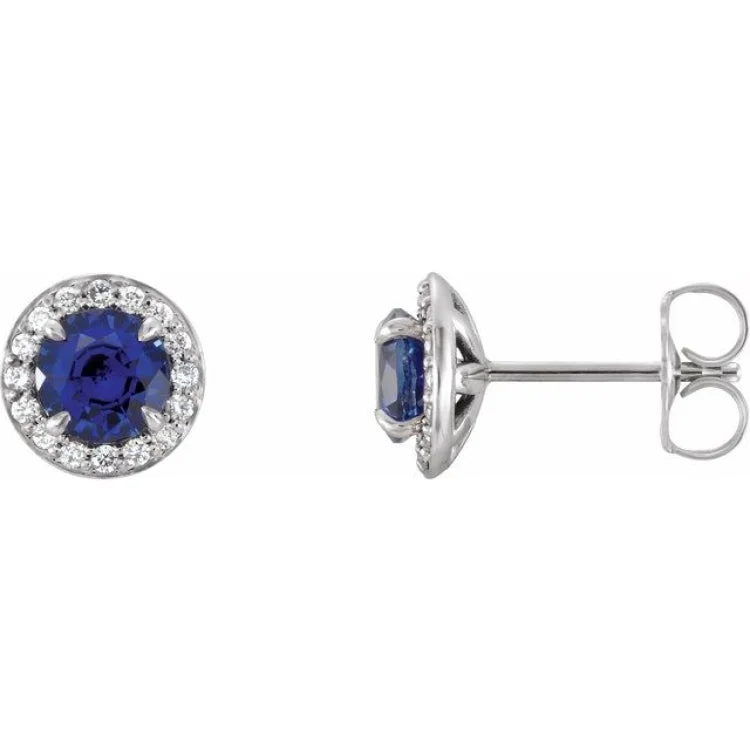 Women’s gemstone hoop earrings-Platinum 5 mm Lab-Grown Blue Sapphire & 1/8 CTW Natural Diamond Earrings