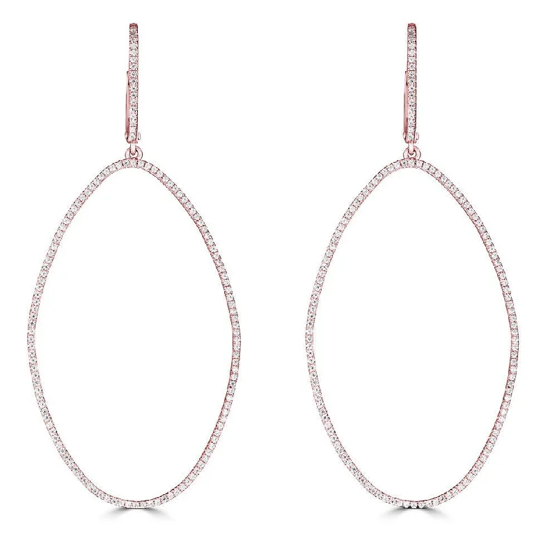 Women’s polished silver earrings-Emilique 14KT Gold 1/2 CTW Diamond Oval Drop Hoop Earrings