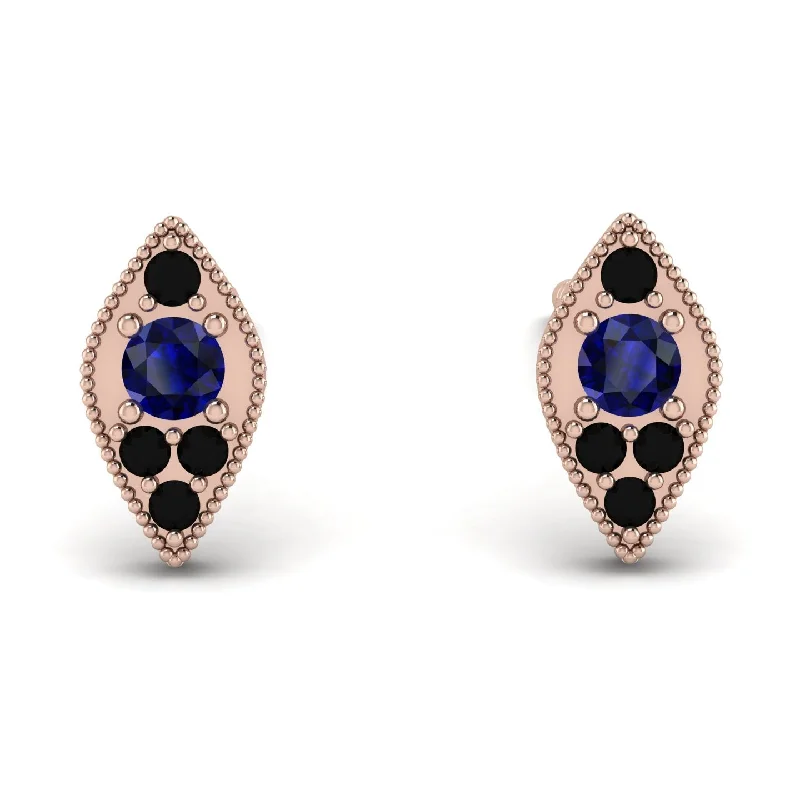 Women’s heart-shaped earrings-Milgrain Marquise Sapphire Earrings - Faye No. 44