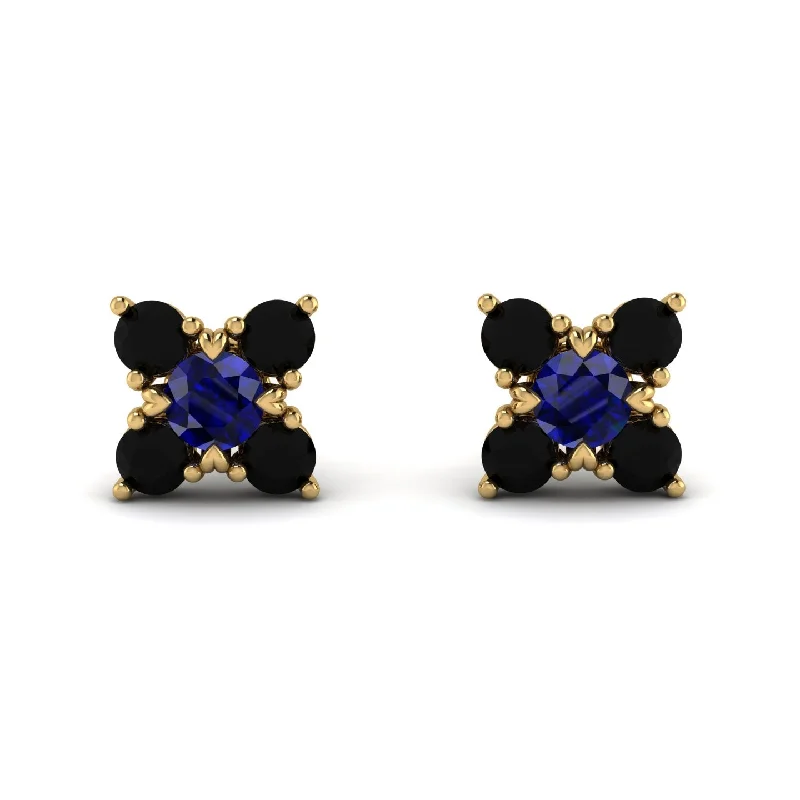 Women’s simple gold earrings-Geometrical 5 Sapphires Stud Earrings - Noa No. 43