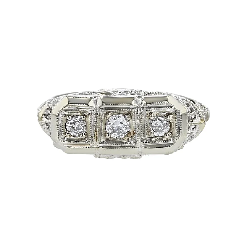 Women’s gold engagement ring-Art Deco Old European-Cut Diamond Filigree Ring