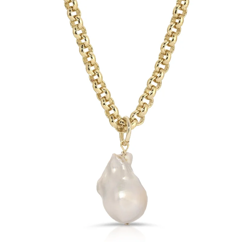 Women’s vintage gold necklace-Micro Royal Chain With Xl Baroque Pearl Pendant Necklace