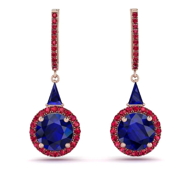 Women’s bridal earrings-Hidden Halo Sapphire Earrings - Joanna No. 59