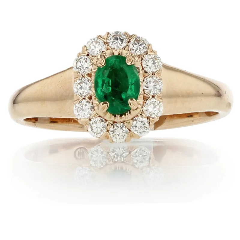 Women’s custom-designed engagement ring-Emerald Diamond Halo Ring