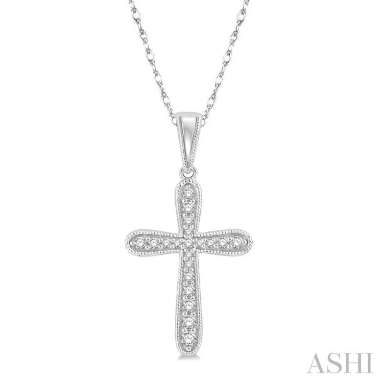 Women’s bar necklace-1/6 Ctw Round Cut Diamond Cross Pendant With Chain in 14K White Gold