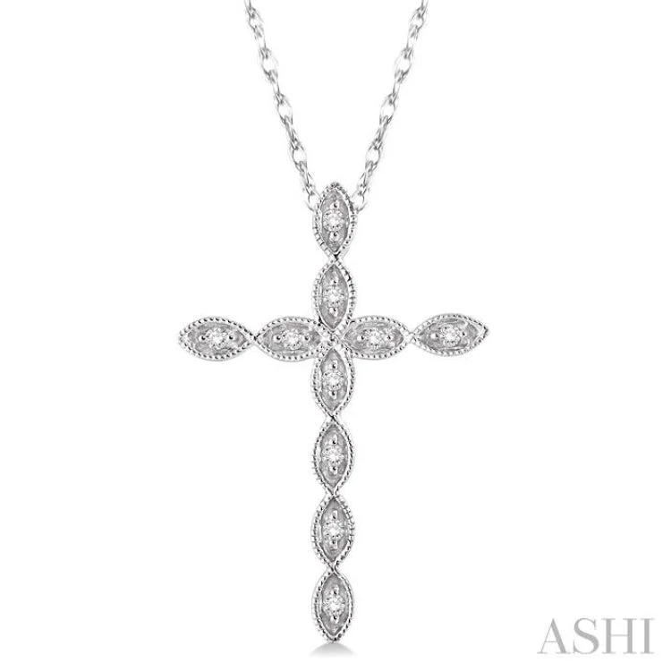 Women’s abstract necklace-1/10 Ctw Round Cut Diamond Cross Pendant in 10K White Gold with Chain