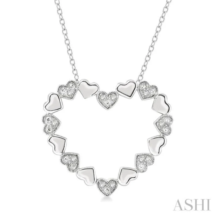 Women’s crystal necklace-1/20 Ctw Puffed Heart Plain and Round Cut Diamond Fashion Pendant With Chain in Sterling Silver